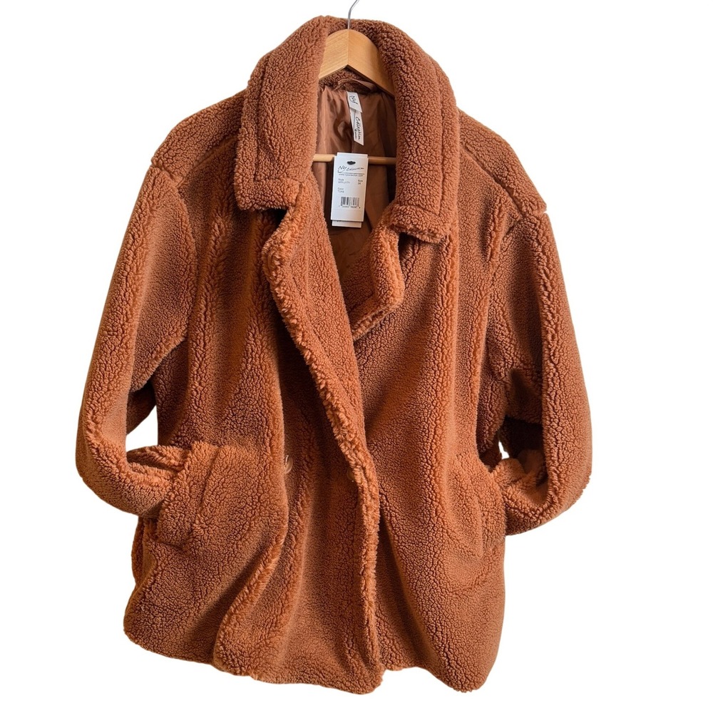Double Breasted Sherpa Coat 3X Plus Toast Brown Rust Faux Fur Jacket Cozy Boho